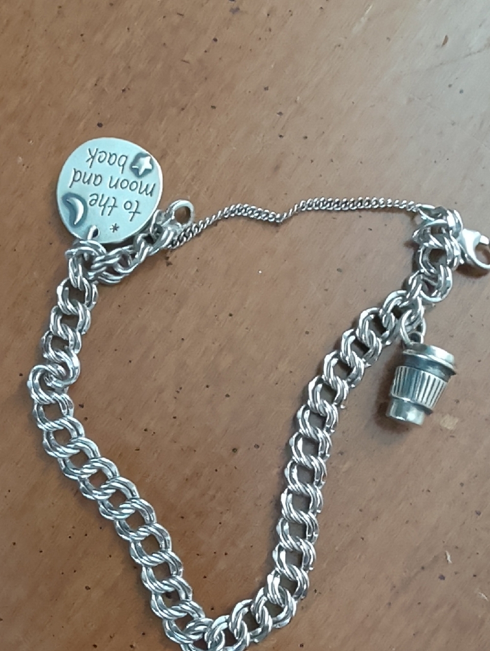 James Avery Silver Charm Bracelet with Cup and 'To the Moon and Back' Disc